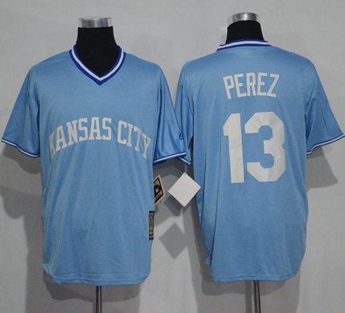 Royals #13 Salvador Perez Light Blue Cooperstown Stitched MLB Jersey